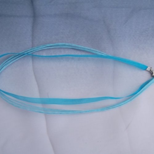  collier corde bleu ruban organza bleu 43cm 
