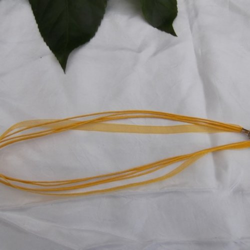  collier corde jaune ruban organza jaune 43cm