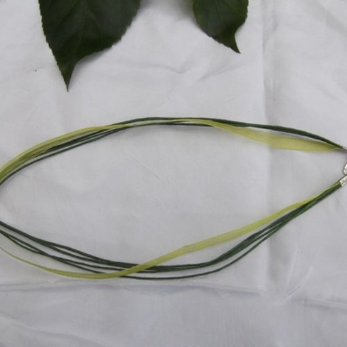  collier corde kaki ruban organza vert 43cm