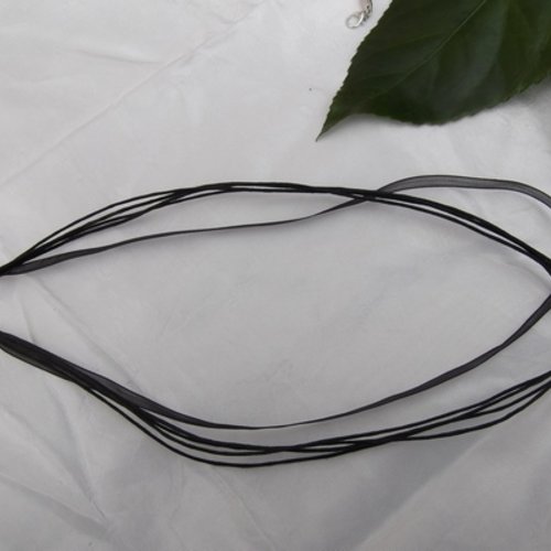 Collier corde gris foncé ruban organza noir 43cm