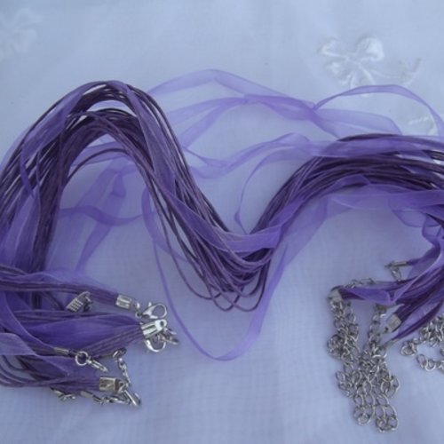  collier corde violet ruban organza violet 43cm