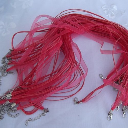  collier corde vieux rose ruban organza vieux rose 43cm