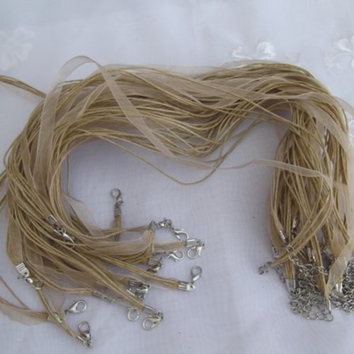  collier corde beige crème ruban organza beige crème 43cm