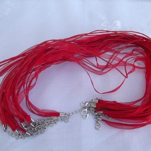 Collier corde rouge vif ruban organza rouge vif 43cm 