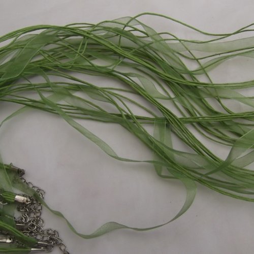 Collier corde vert ruban organza vert 43cm 