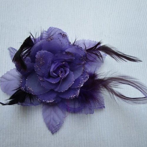 1 grosse fleur violette 14 à 18cm plumes organza dentelle