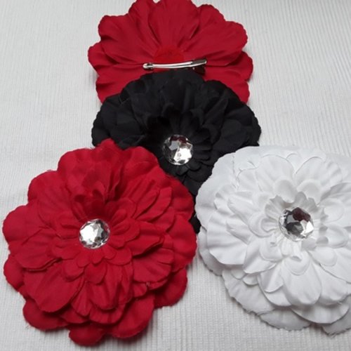 1 fleur noire 12cm tissus strass à facette