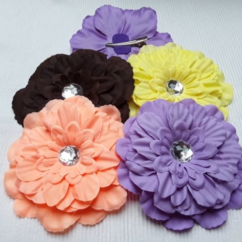 1 fleur mauve foncé lavande 12cm tissus strass à facette