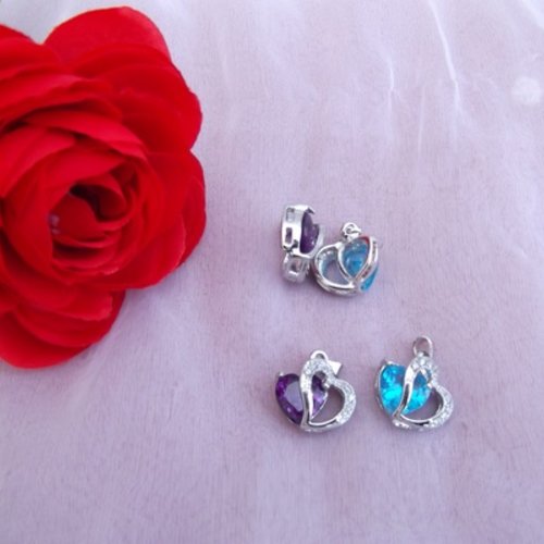 1 pendentif coeur strass bleu diamond 20x25x10mm 