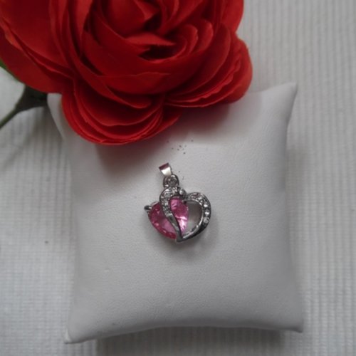 1 pendentif coeur strass rose diamond 20x25x10mm 
