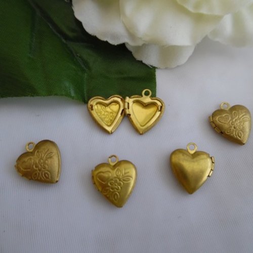 1 pendentif médaillon coeur porte photos cuivre 15x13mm