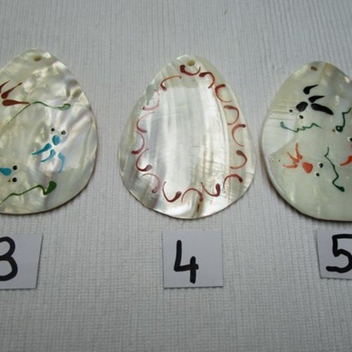 1 pendentif n°3 coquillage nacre naturel 8.2x6.2cm peint à la main 8.2x6.2cm