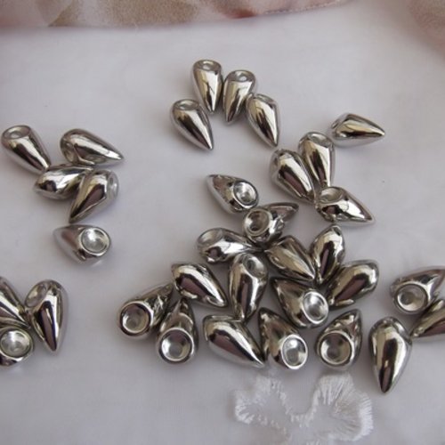 5 perles goutte 20x11.5mm acrylique argenté gris