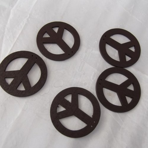 Lot de 3 pendentifs symbole de paix 46x2.5mm bois rond brun
