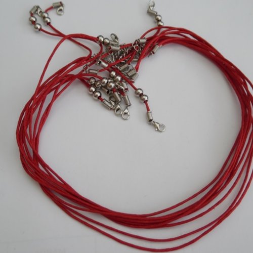  1 cordon collier rouge coton ciré avec perle 45cm