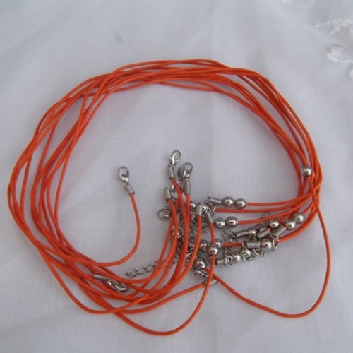 1 cordon collier orange coton ciré avec perle 45cm