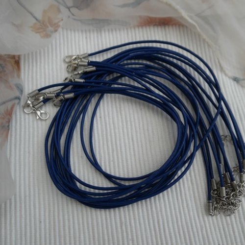 1 cordon collier cuir bleu marine 44cm