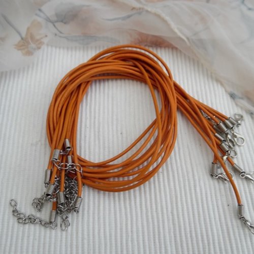 1 cordon collier cuir orange 44cm