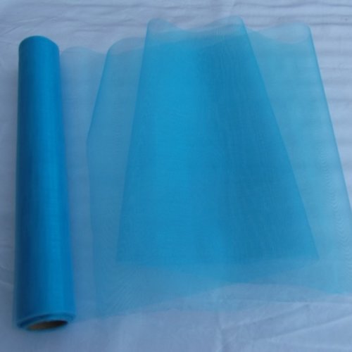 1m de tissu bleu voile organza avec reflet brillant largeur 29cm