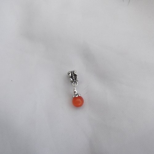  1 bélière et perle oeil de chat verre 24x6mm orange