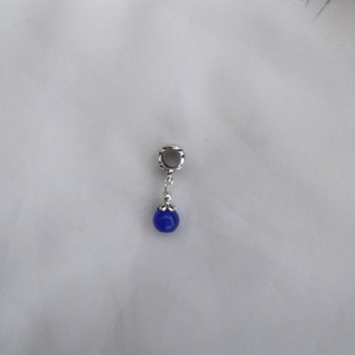  1 bélière et perle oeil de chat verre 24x6mm bleu nuit roi