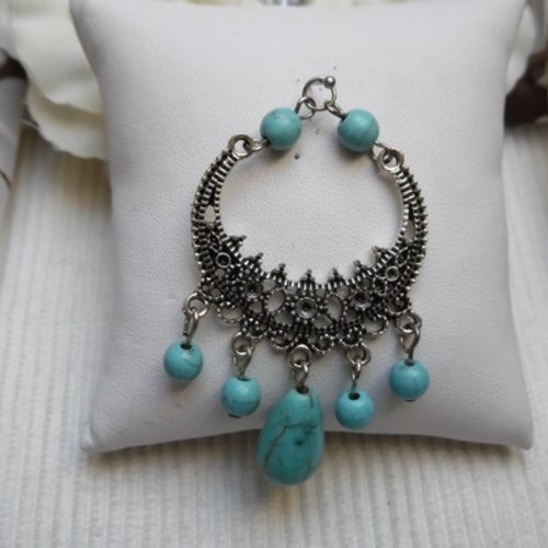  1 pendentif support de boucles d'oreilles anneau perle turquoise 6x3.4cm argent tibétain