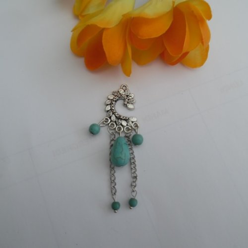 1 pendentif support de boucle d'oreille perles turquoise 6.8x2.1cm argent tibétain 