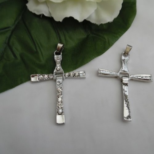 1 grande croix strass articulée 5.2x 3.55cm acier argenté gris 