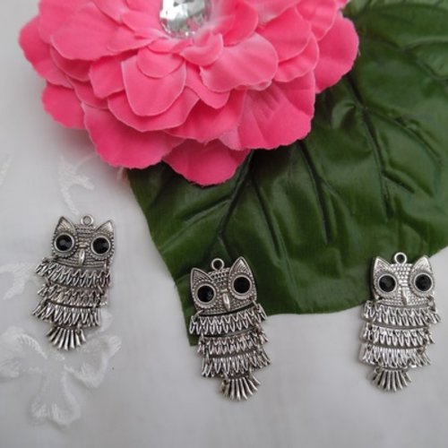 1 pendentif hibou chouette 4.8x2.6cm articulé strié argent tibétain