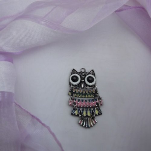 1 pendentif hibou chouette articulé 5.1x2.6cm émail argent tibétain