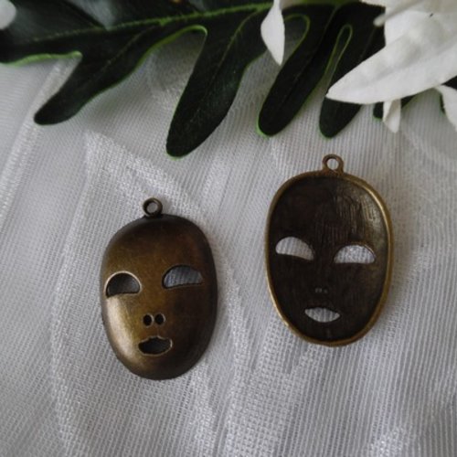 1 pendentif masque vénitien 3.5x2.6cm visage bronze 