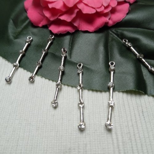 Lot de 2 breloques goutte à strass 46x4.5mm diamond argent tibétain plein 