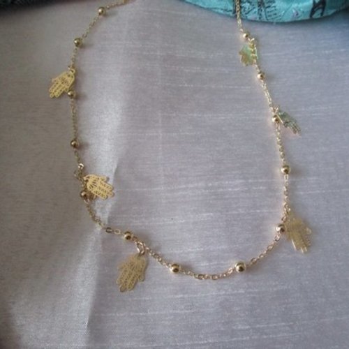 1 collier chaine main de fatma doré à l'or 14k de 40cm