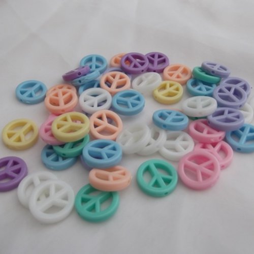 Lot de 10 perles symbole de paix 17mm mixtes pastels acrylique 