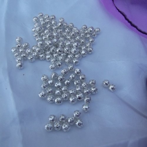  lot de 10 perles filigrane rondes 6mm ajourées métal argenté blanc