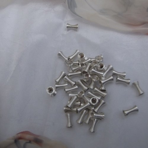 10 perles tubes ressort cage 9.4x5.7mm métal argenté gris