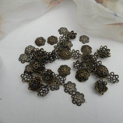 Lot de 10 coupelles fleurs 11mm filigrane bronze