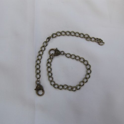  1 bracelet 20cm à customiser fermoir mousqueton coeur ciselé bronze 