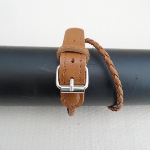 1 support bracelet tressé rond marron simili cuir 4mm à tourner autour du poignet 46cm