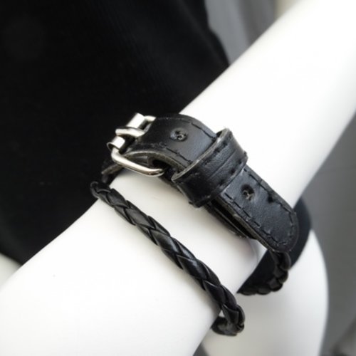 1 support bracelet tressé rond noir simili cuir 4mm à tourner autour du poignet 46cm