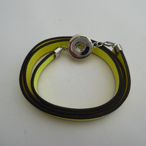 Support bracelet pression jaune fluo 59cm simili cuir acier à 3 trous