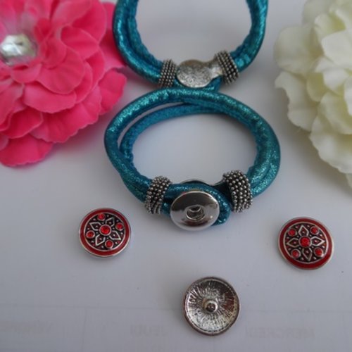  1 support de bracelet pression bleu pailleté 18cm argent tibétain