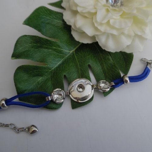 1 support bracelet pression strass lien suédine 18cm bleu