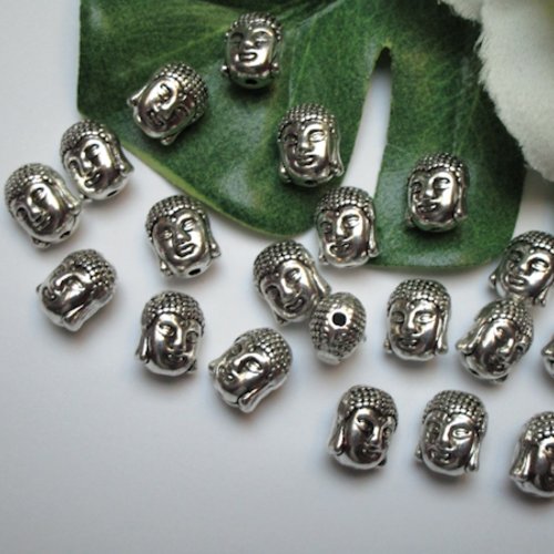 2 perles bouddha 11.1x8.7mm argent tibétain