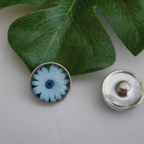  1 bouton pression bijou 1.8cm fleur bleu métal