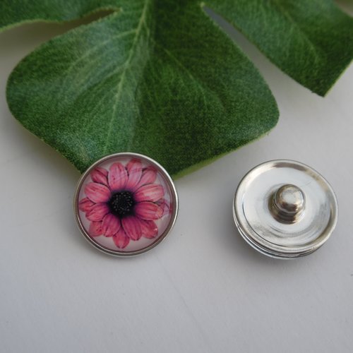 1 bouton pression bijou 1.8cm fleur germini rose métal