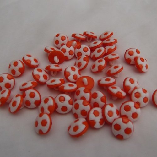 10 boutons ballons football 13x4.5mm orange blanc acrylique