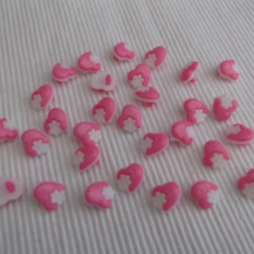 10 boutons coeur et fleur rose 13.5x15x4.5mm acrylique