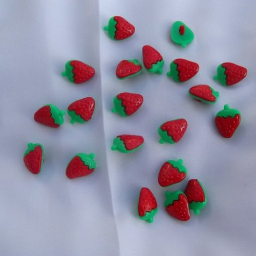 6 boutons fraise rouge vert 21.5x15.5x5mm acrylique