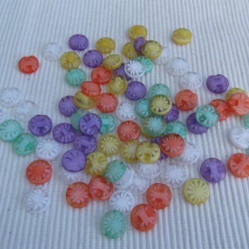 10 boutons transparents fleur 13.5mm mixte 5x2 couleurs